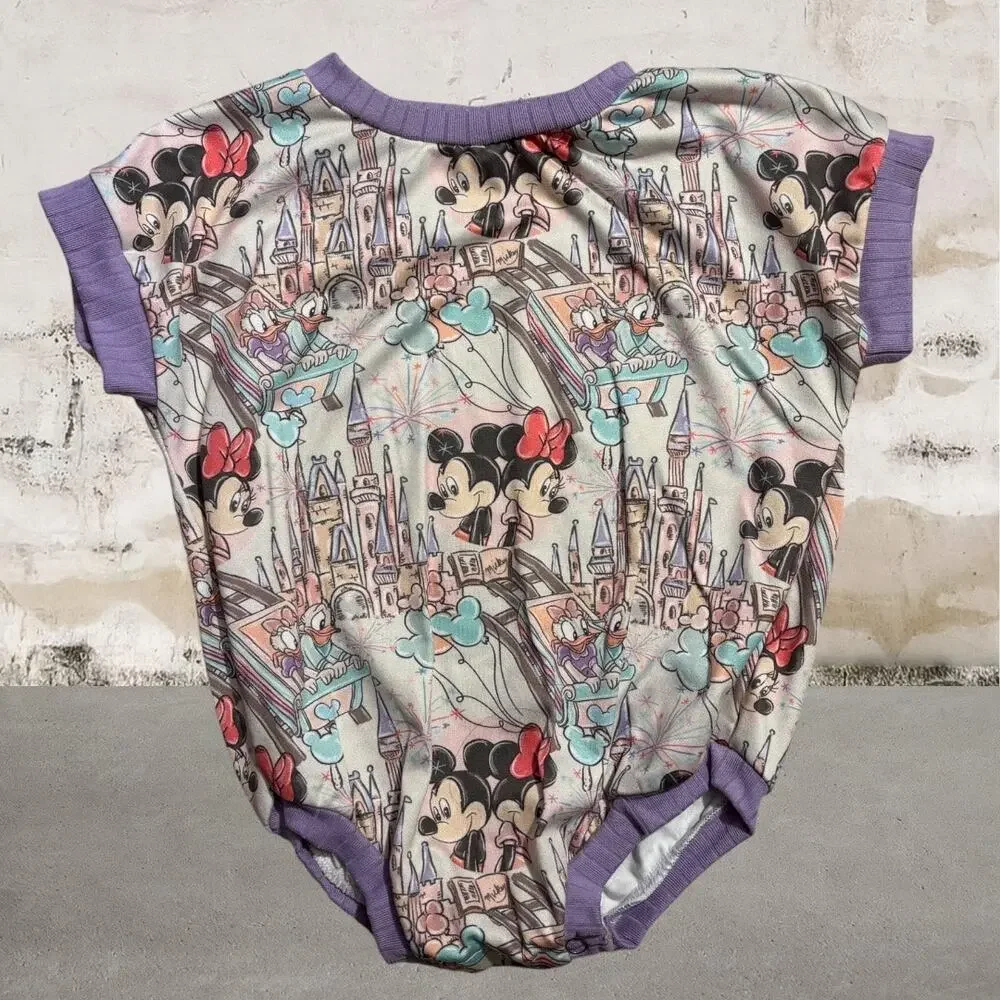 The Sew Leopard Minnie & Mickey Onesie - Size 9 to 12 months
